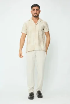 Chemise manches courtes tendance effet lin avec motif