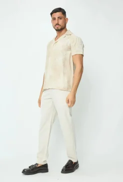 Chemise manches courtes tendance effet lin avec motif