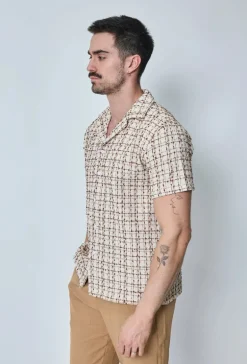 Chemise manches courtes texturée à carreaux