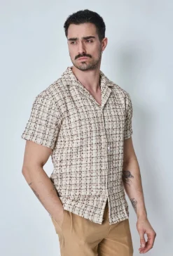 Chemise manches courtes texturée à carreaux