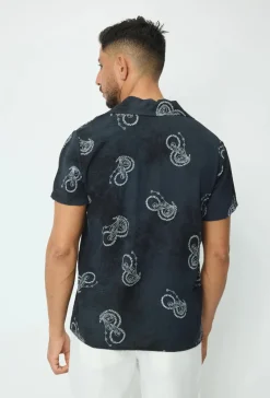 Chemise manches courtes tendance effet lin avec motif