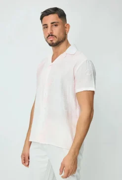 Chemise manches courtes tendance effet lin avec motif