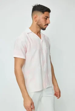 Chemise manches courtes tendance effet lin avec motif