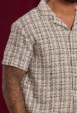 Chemise manches courtes texturée à carreaux