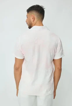 Chemise manches courtes tendance effet lin avec motif