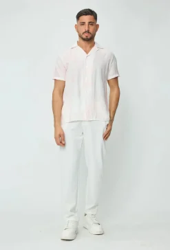 Chemise manches courtes tendance effet lin avec motif