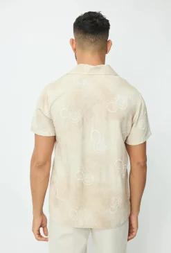 Chemise manches courtes tendance effet lin avec motif