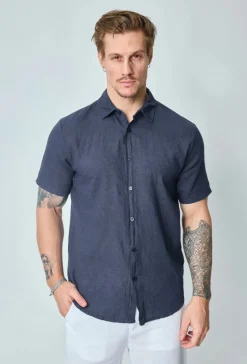 Chemise manches courtes unie en lin