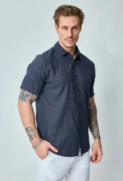 Chemise manches courtes unie en lin