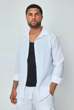 Chemise manches longues uni en lin