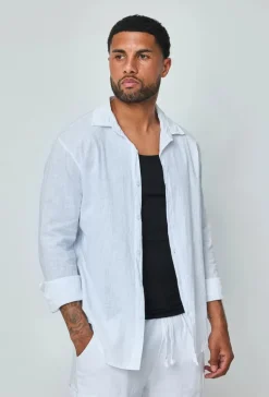 Chemise manches longues uni en lin