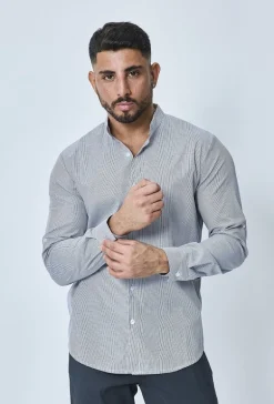 Chemise oxford à rayure col mao