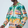 Chemise palmier décontractée à manches longues