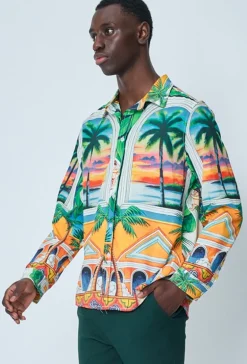 Chemise palmier décontractée à manches longues