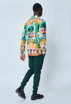 Chemise palmier décontractée à manches longues