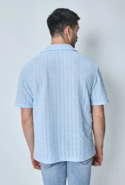 Chemise plissée manches courtes col à revers