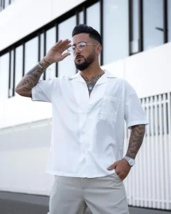 Chemise toile manches courtes unie