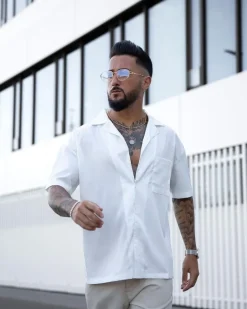 Chemise toile manches courtes unie