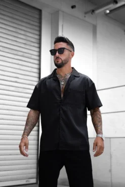 Chemise toile manches courtes unie