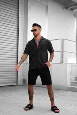 Chemise toile manches courtes unie