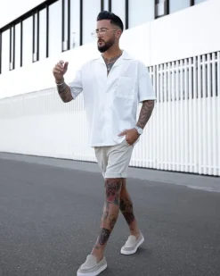 Chemise toile manches courtes unie