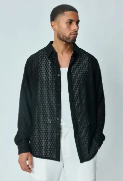 Chemise transparente manches longues col à revers