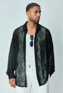 Chemise transparente manches longues à motifs abstraits