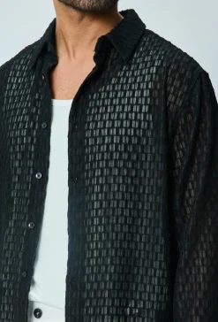 Chemise transparente manches longues col à revers