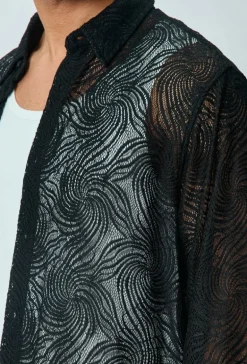 Chemise transparente manches longues à motifs abstraits