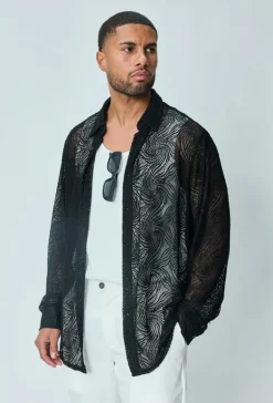 Chemise transparente manches longues à motifs abstraits