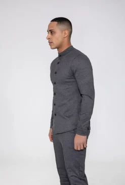 Chemise unie col mao à manches longues