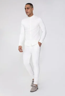 Chemise unie col mao à manches longues