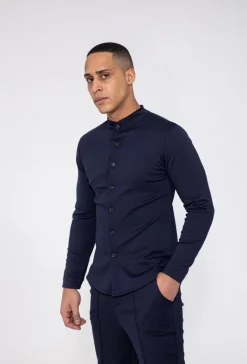 Chemise unie col mao à manches longues