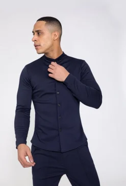 Chemise unie col mao à manches longues