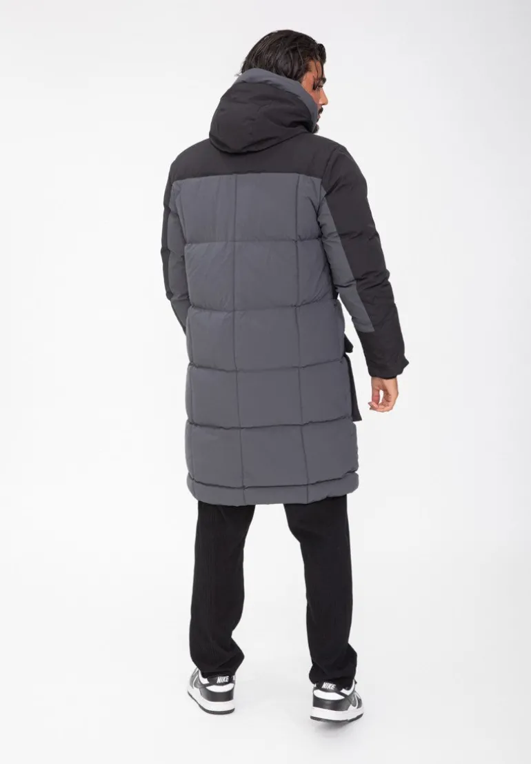 Doudoune longue bicolore à capuche