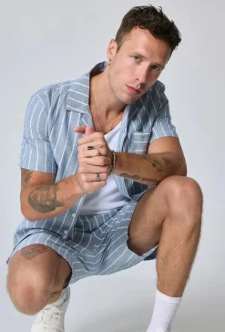 Ensemble à rayures chemise manches courtes short