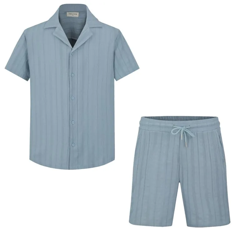 Ensemble à rayures chemise manches courtes short