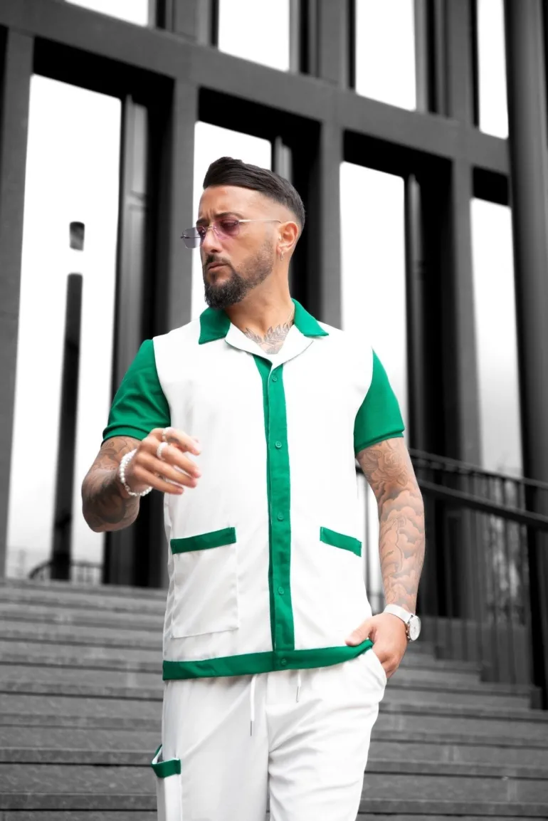 Ensemble chemise et short piqué color block