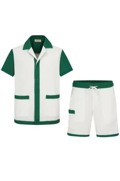 Ensemble chemise et short piqué color block