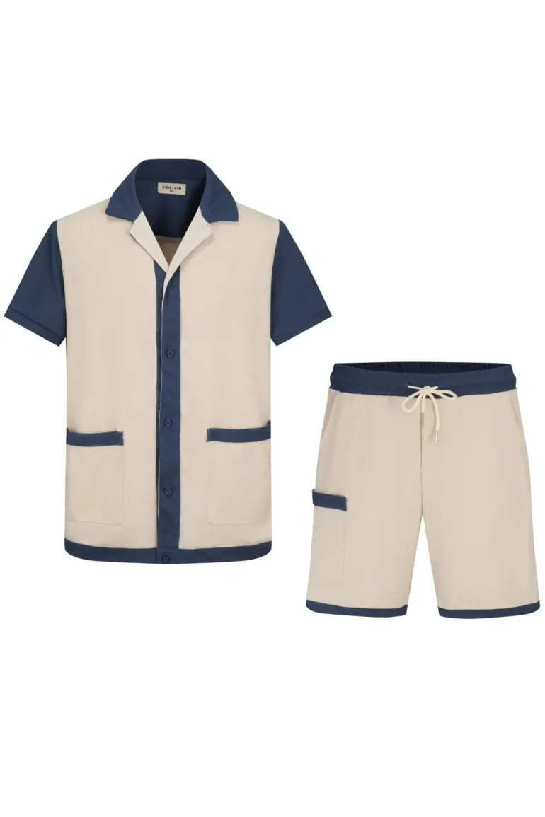 Ensemble chemise et short piqué color block
