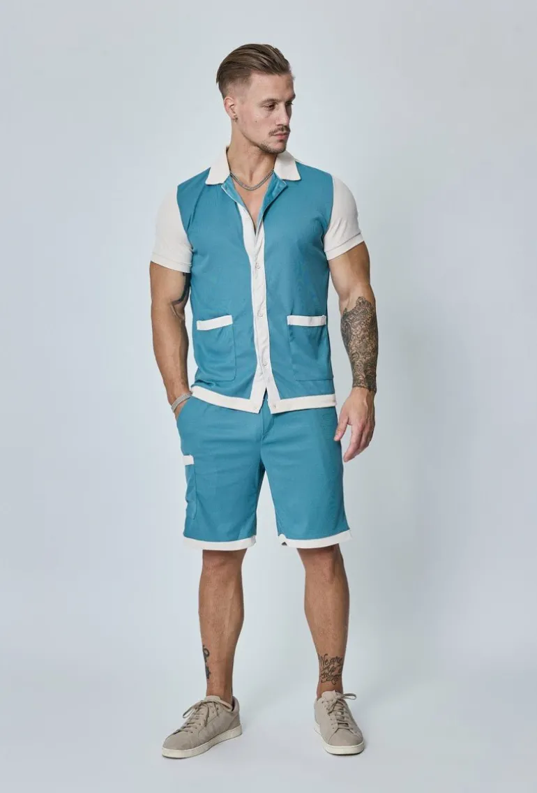 Ensemble chemise et short piqué color block