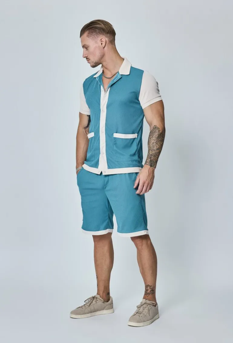 Ensemble chemise et short piqué color block