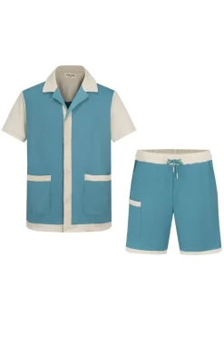 Ensemble chemise et short piqué color block