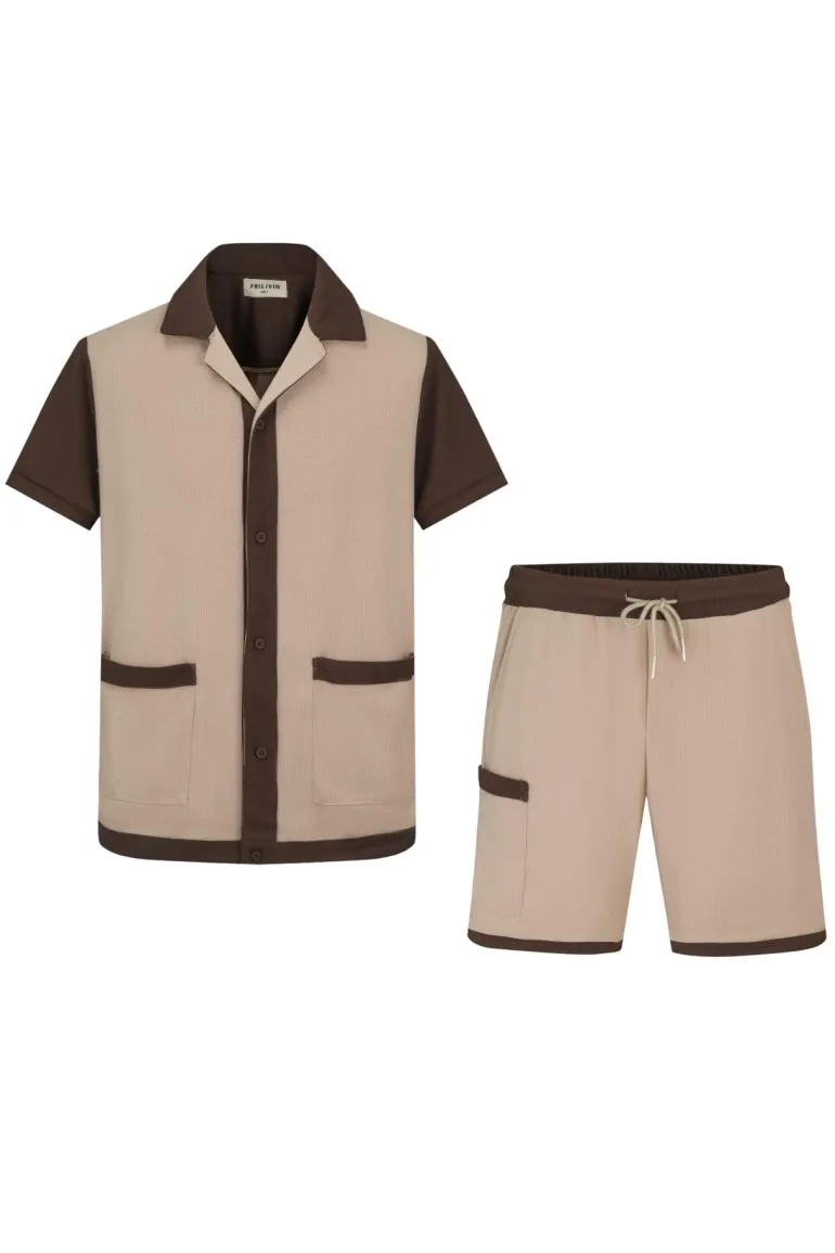 Ensemble chemise et short piqué color block