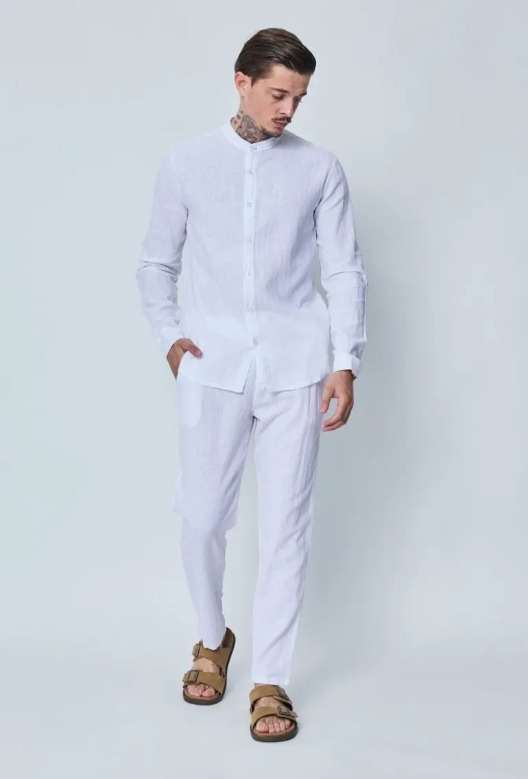 Ensemble chemise pantalon décontractée effet lin