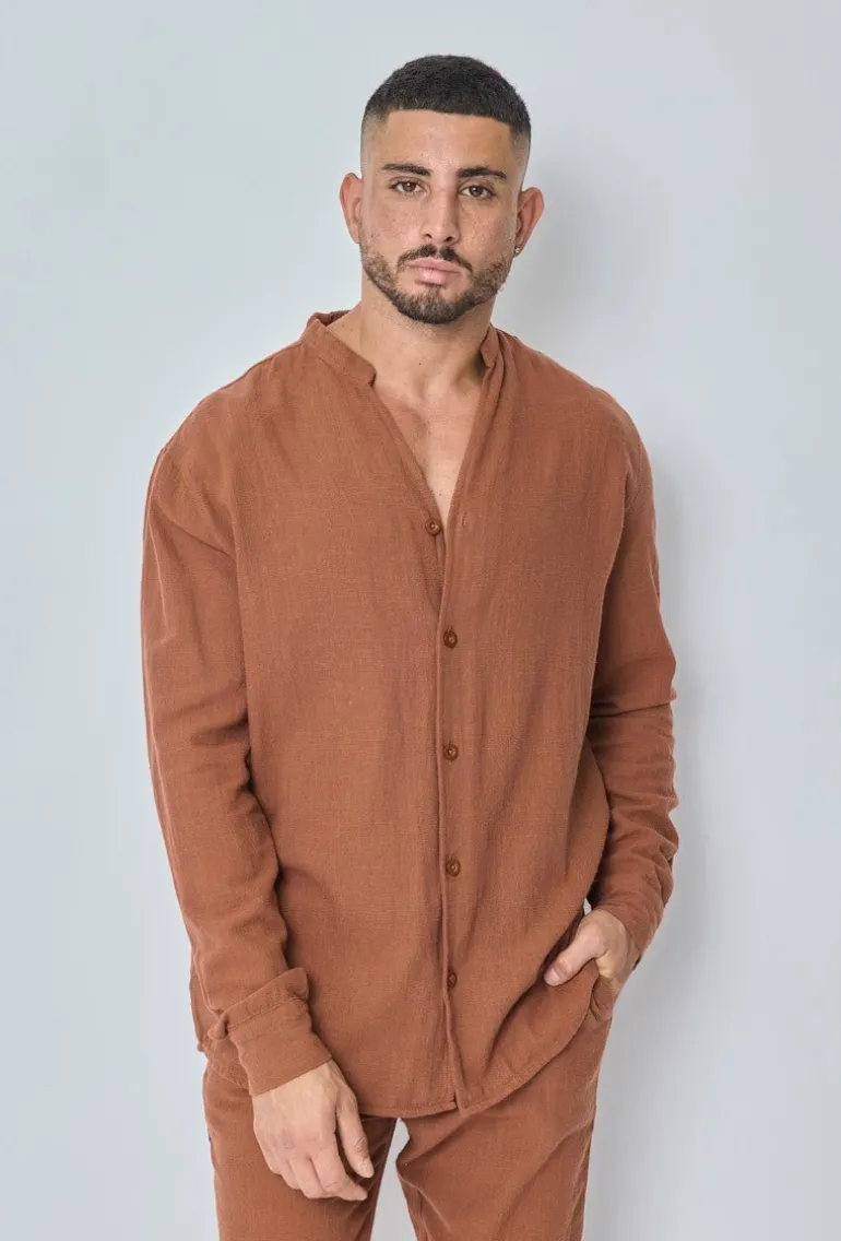 Ensemble chemise pantalon décontractée effet lin