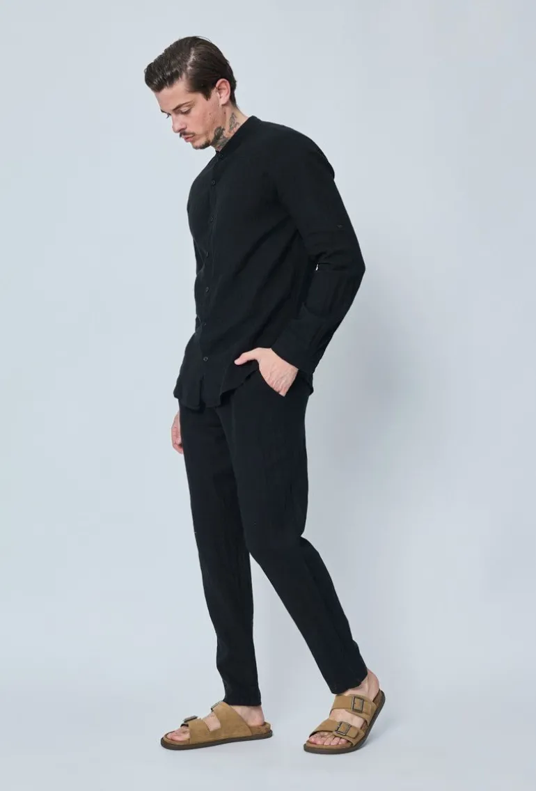 Ensemble chemise pantalon décontractée effet lin