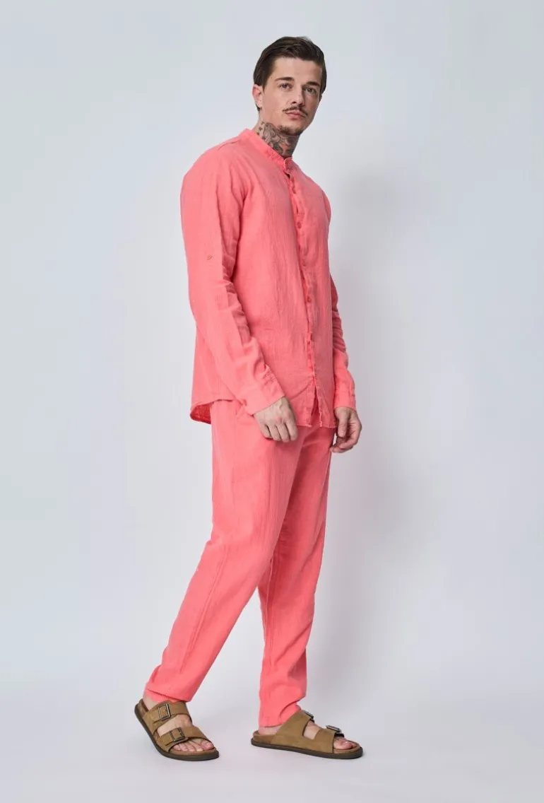 Ensemble chemise pantalon décontractée effet lin