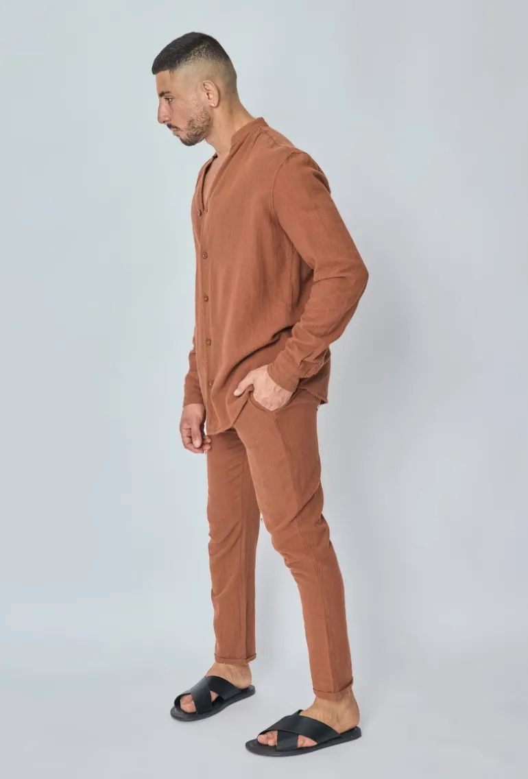 Ensemble chemise pantalon décontractée effet lin