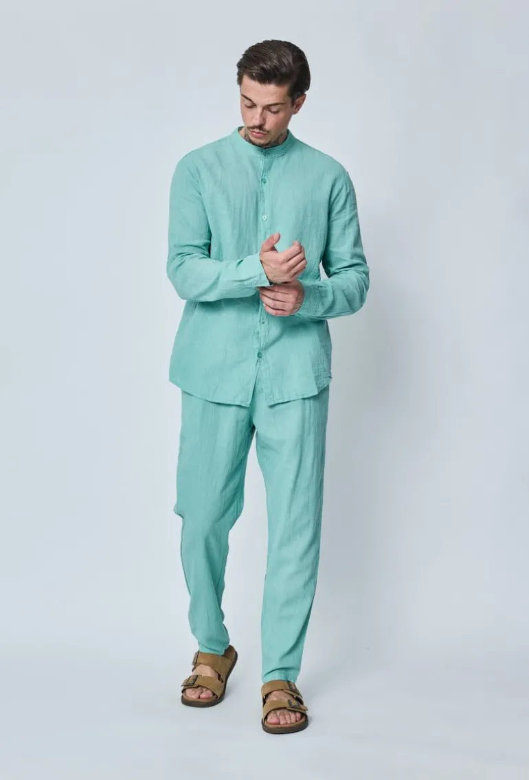 Ensemble chemise pantalon décontractée effet lin